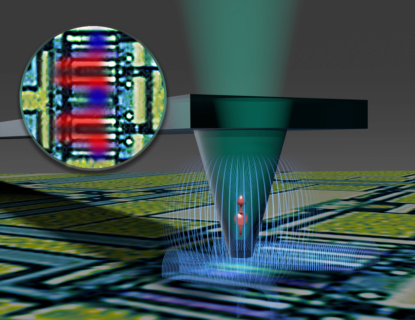 NV Diamond illustration measuring Tip Quantum Sensor Technology New quantum physical systems open up new possibilities for highly sensitive sensor technologies such as the laser threshold magnetometer.